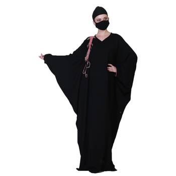 Black Kaftan With Pink Handwork And A Matching Hijab. 2