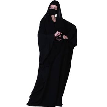 Black Kaftan With Pink Handwork And A Matching Hijab. 3
