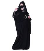 Beautiful Black Kaftan Abaya With Handwork Embellishments And A Matching Hijab.