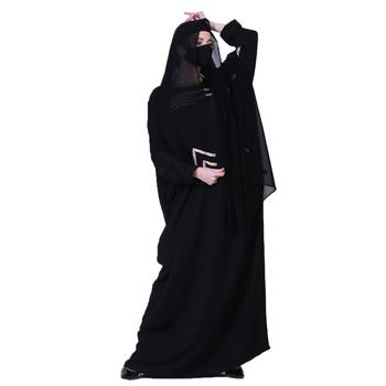 Beautiful Black Kaftan Abaya With Handwork Embellishments And A Matching Hijab. 2