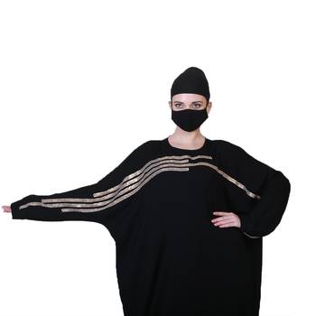 Beautiful Black Kaftan Abaya With Handwork Embellishments And A Matching Hijab. 3
