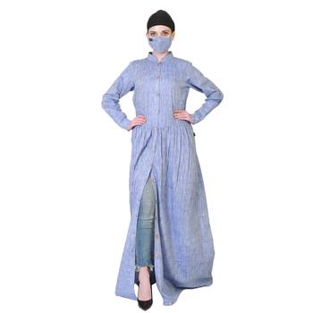 Front Open Cotton Abaya With Gathered Design at Waistline. 4