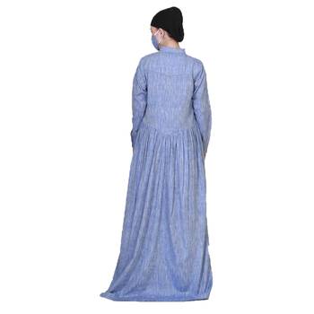 Front Open Cotton Abaya With Gathered Design at Waistline. 5