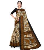 Cream printed taffeta saree with blouse