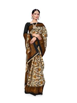 Cream printed taffeta saree with blouse 5