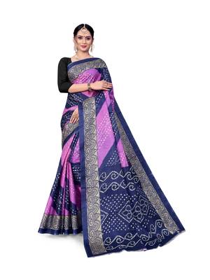 Violet printed taffeta saree with blouse 1