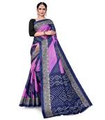Violet printed taffeta saree with blouse