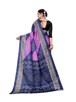 Violet printed taffeta saree with blouse 2