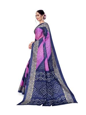 Violet printed taffeta saree with blouse 4