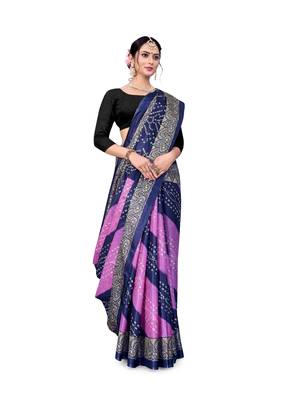 Violet printed taffeta saree with blouse 5