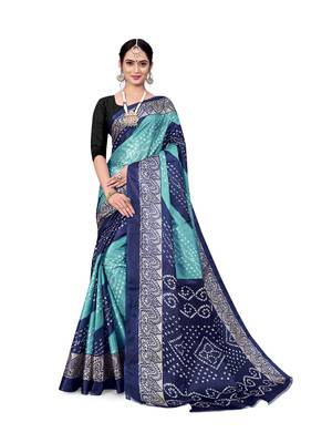 Sky blue printed taffeta saree with blouse 1