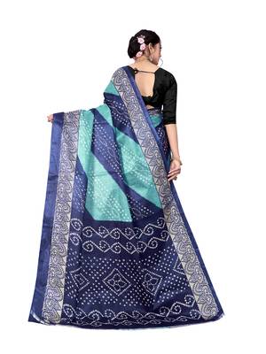 Sky blue printed taffeta saree with blouse 2
