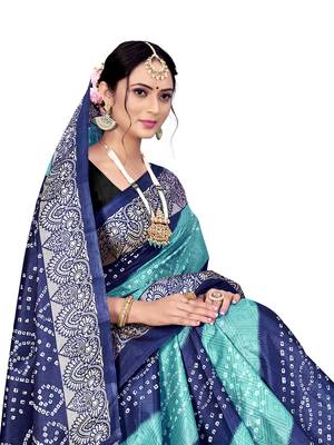 Sky blue printed taffeta saree with blouse 4