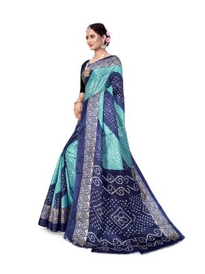 Sky blue printed taffeta saree with blouse 5
