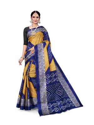 Mustard printed taffeta saree with blouse 1
