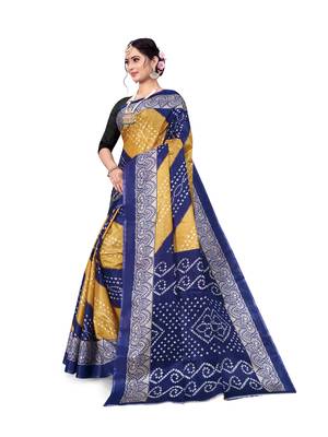 Mustard printed taffeta saree with blouse 5