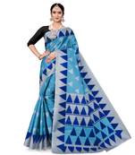 Sky blue printed taffeta saree with blouse