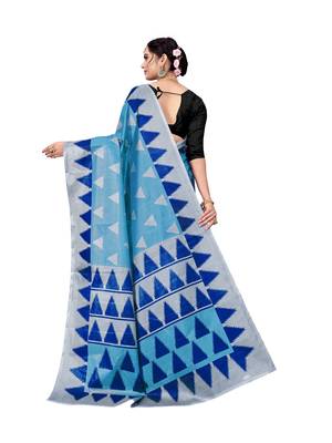Sky blue printed taffeta saree with blouse 2