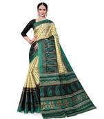Green printed taffeta saree with blouse