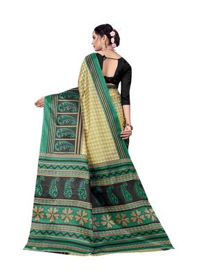Green printed taffeta saree with blouse 2