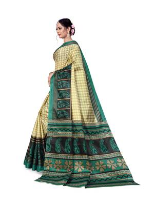 Green printed taffeta saree with blouse 5