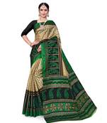 Teal printed taffeta saree with blouse