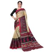 Maroon printed taffeta saree with blouse