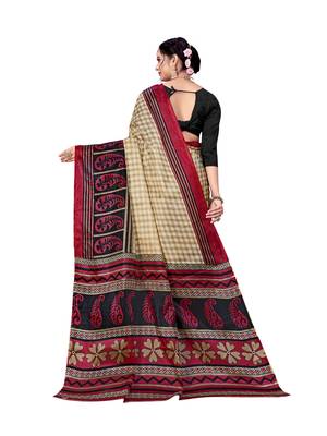 Maroon printed taffeta saree with blouse 2