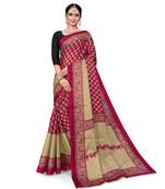 Maroon printed taffeta saree with blouse