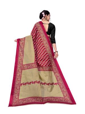 Maroon printed taffeta saree with blouse 2