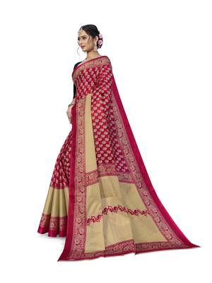 Maroon printed taffeta saree with blouse 5