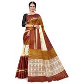Cream printed taffeta saree with blouse