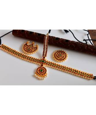 Maroon gold_plated Copper Alloy  Maang Tikka 1