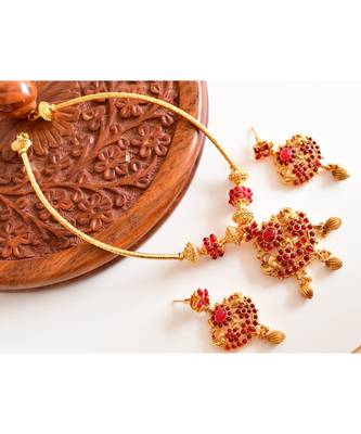 Pink gold_plated Copper Alloy  Necklace with  earrings 1