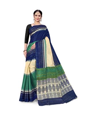 Cream printed taffeta saree with blouse 1