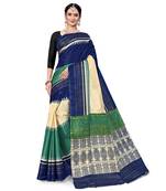 Cream printed taffeta saree with blouse