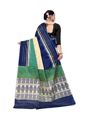 Cream printed taffeta saree with blouse 2
