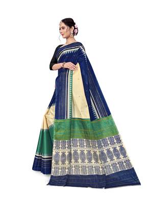 Cream printed taffeta saree with blouse 5