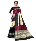 Cream printed taffeta saree with blouse
