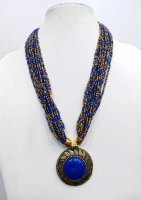 Crystal Shine Multistrand Blue Beads Ethnic Kundan Necklace & Earring Set For Women 1