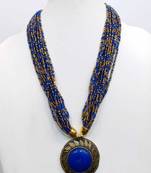Crystal Shine Multistrand Blue Beads Ethnic Kundan Necklace & Earring Set For Women