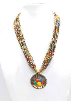 Crystal Shine Multistrand Multicolour Beads Ethnic Kundan Necklace & Earring Set For Women 1