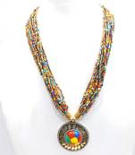 Crystal Shine Multistrand Multicolour Beads Ethnic Kundan Necklace & Earring Set For Women