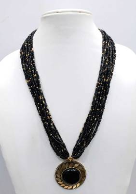 Crystal Shine Multistrand Black Beads Ethnic Kundan Necklace & Earring Set For Women 1