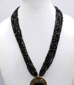 Crystal Shine Multistrand Black Beads Ethnic Kundan Necklace & Earring Set For Women