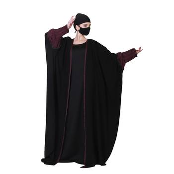 Three Pieces Set Of An Inner Abaya and a Dual Color Kaftan and a Matching Hijab. 1