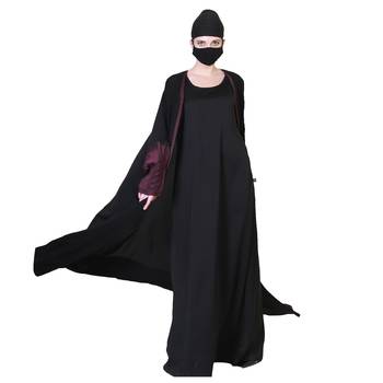 Three Pieces Set Of An Inner Abaya and a Dual Color Kaftan and a Matching Hijab. 2