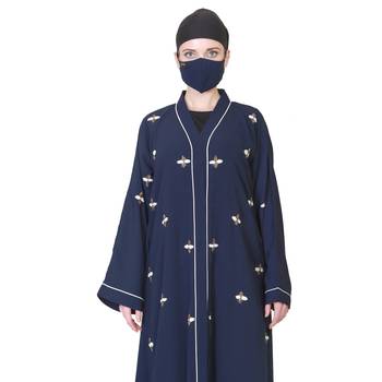 Front Open Abaya Like Dress With Handwork On Sleeves. 3