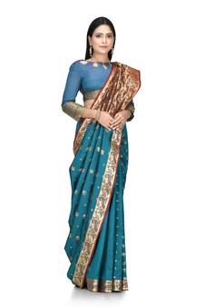 Blue woven art silk saree with blouse