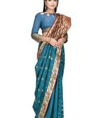 Blue woven art silk saree with blouse